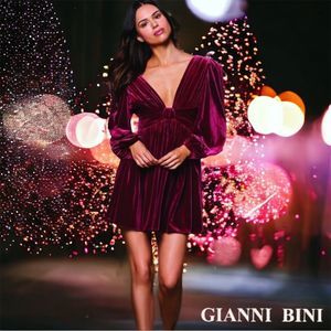 FINAL DROP! Gianni Bini MARIAH Velvet Plunging Neckline Mini Color JAM
